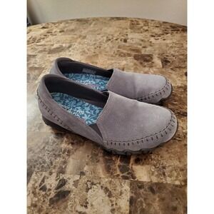 Skechers Relaxed Fit Bikers Alumni Women Shoes Gray Leather 6.5 Slip On Comfort